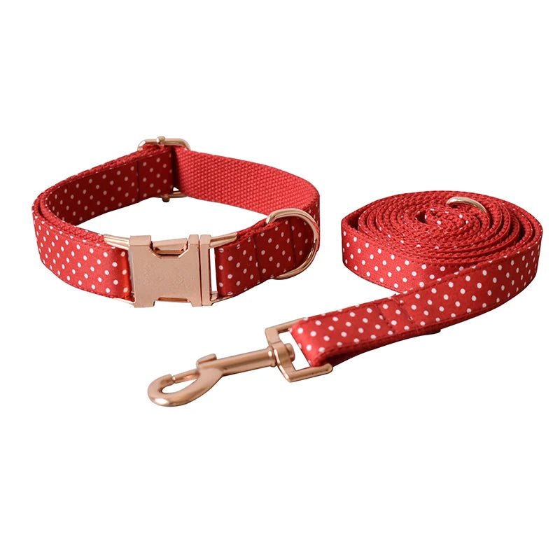Petspuff Red Polka Dot Bow Tie Dog Collar & Lead – Adjustable Cotton Collar | S–XL