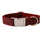 Petspuff Personalised Check Bow Dog Collar & Lead – Engraved Name Tag | French Bulldog to Labrador