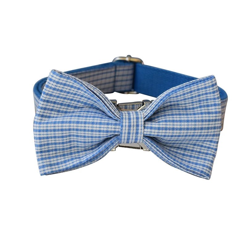 Petspuff Personalised Blue Check Dog Collar & Lead – Free Engraved Name Tag, Bow | Christmas - Petspuff