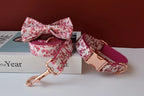 Petspuff Personalised Floral Bow Tie Dog Collar & 1.5m Lead – Metal Buckle, Engraved Name Tag - Petspuff