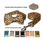 Petspuff Personalised Leopard Print Bow Tie Dog Collar & Lead – Engraved Name Tag | S–XL