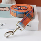 Petspuff Personalised Check Dog Collar & Lead with Bow – Engraved Name Tag | S–XL
