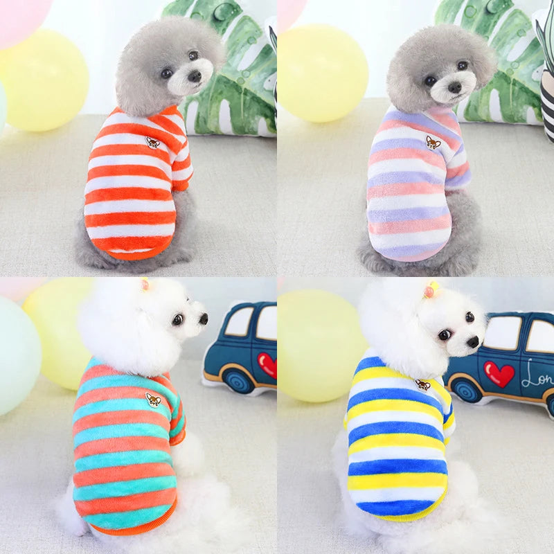 Petspuff Rainbow Stripe Flannel Dog Hoodie – Soft Warm Jumper | Small Dogs, Puppies & Cats