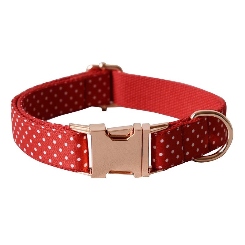 Petspuff Red Polka Dot Bow Tie Dog Collar & Lead – Adjustable Cotton Collar | S–XL