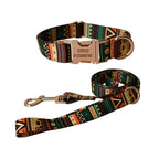 Petspuff Personalised Boho Print Dog Collar & Lead Set – Engraved Name Tag | 6 Designs, S–XL - Petspuff