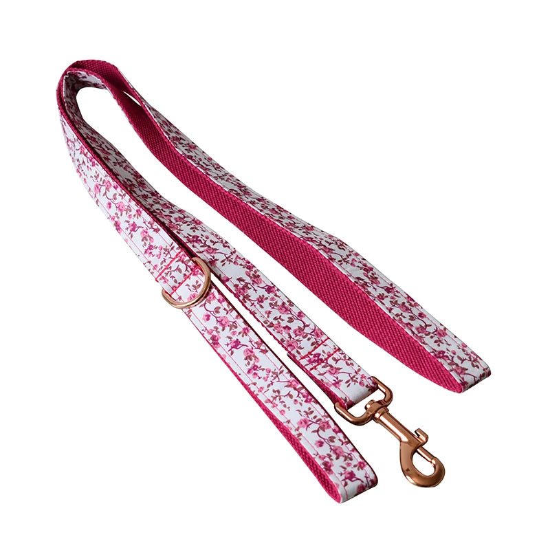 Petspuff Personalised Floral Bow Tie Dog Collar & 1.5m Lead – Metal Buckle, Engraved Name Tag - Petspuff