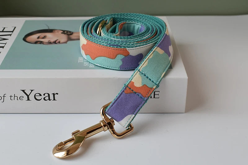 Petspuff Personalised Camo Dog Collar & Lead with Bow Tie – Metal Buckle, Engraved Name Tag | Medium & Big Dogs
