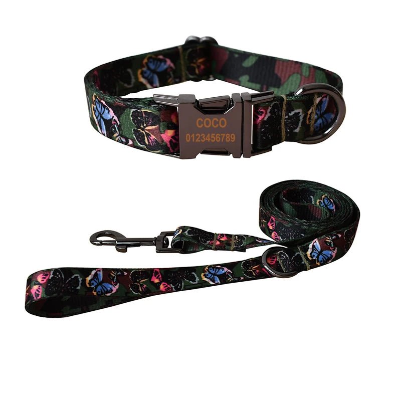 Petspuff Personalised Boho Print Dog Collar & Lead Set – Engraved Name Tag | 6 Designs, S–XL - Petspuff