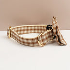 Petspuff Personalised Plaid Dog Collar, Harness & Lead Set – Engraved Nameplate & Bow | XS–XL