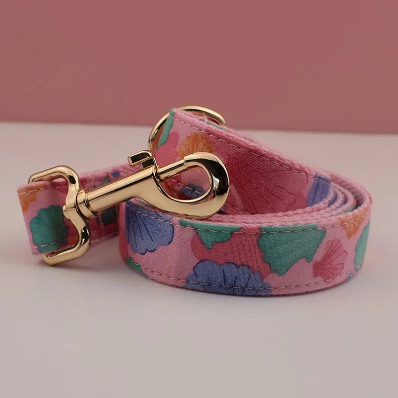 Petspuff Personalised Pink Shell Print Dog Collar & Lead – Engraved Name Tag | Medium & Large Dogs