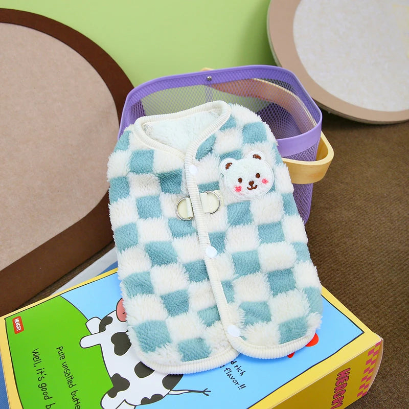 Petspuff Plaid Fleece Dog Vest Jacket – Warm Winter Coat | Small Dogs & Cats