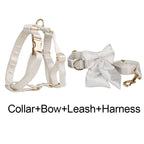 Petspuff Personalised Printed Dog Collar & Lead Set – Engraved Name Tag, Bow & Harness