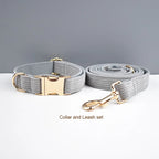 Petspuff Personalised Light Grey Corduroy Dog Collar & Lead Set – Engraved Name Tag, Bow & Harness