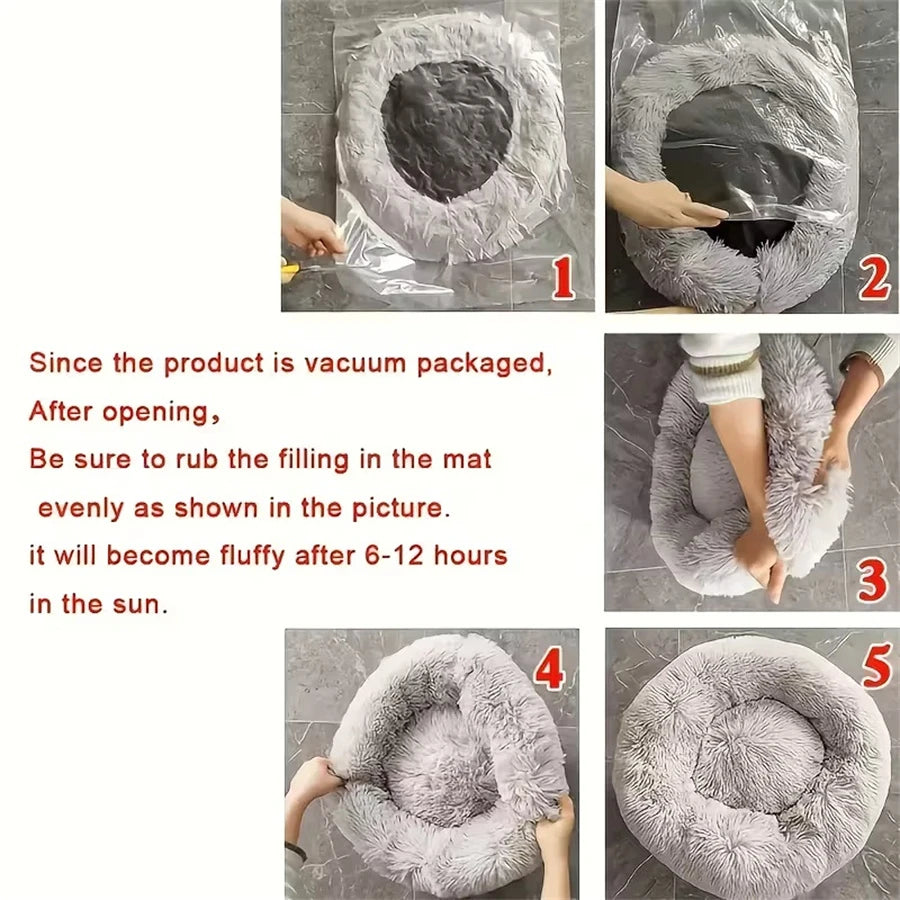 Petspuff Calming Donut Dog Bed – Fluffy Faux Fur Round Bed | Washable, S to XL
