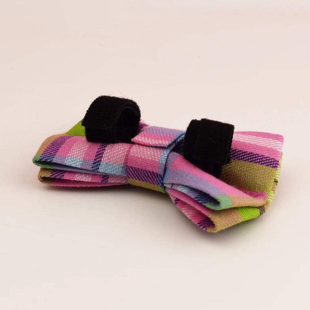 Petspuff Personalised Plaid Cat Collar with Bow Tie – Adjustable Safety Buckle & Name Tag
