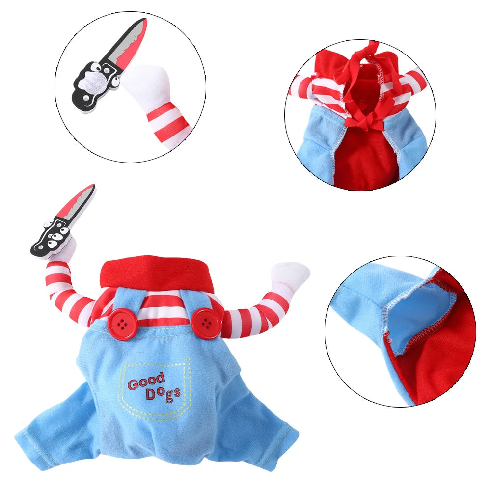 Petspuff Horror Doll Dog Costume – Funny Halloween Outfit with Toy Knife | Small to Large Dogs