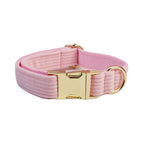 Petspuff Personalised Pink Corduroy Dog Collar & Lead Set – Engraved Name Tag, Bow & Harness