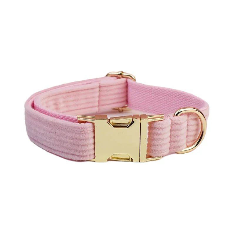 Petspuff Personalised Pink Corduroy Dog Collar & Lead Set – Engraved Name Tag, Bow & Harness
