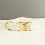Petspuff Personalised White Lace Dog Collar, Harness & Lead – Engraved Name Tag | Wedding Dog