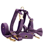 Petspuff Personalised Corduroy Dog Collar & Lead Set – Engraved Name Tag, Bow, Harness & Poop Bag