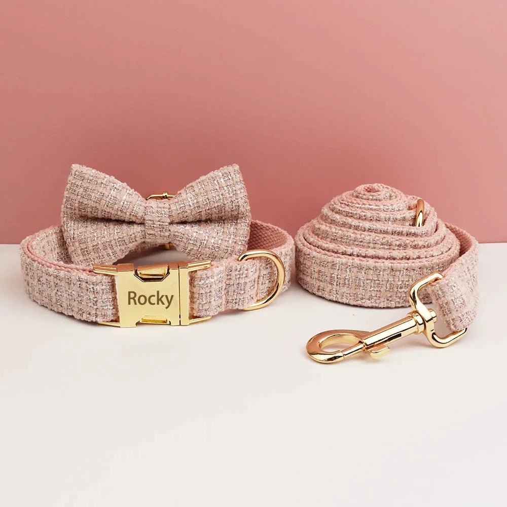 Petspuff Personalised Adjustable Dog Collar & Lead with Bow – Engraved ID Tag | 5 Designs, XS–XL