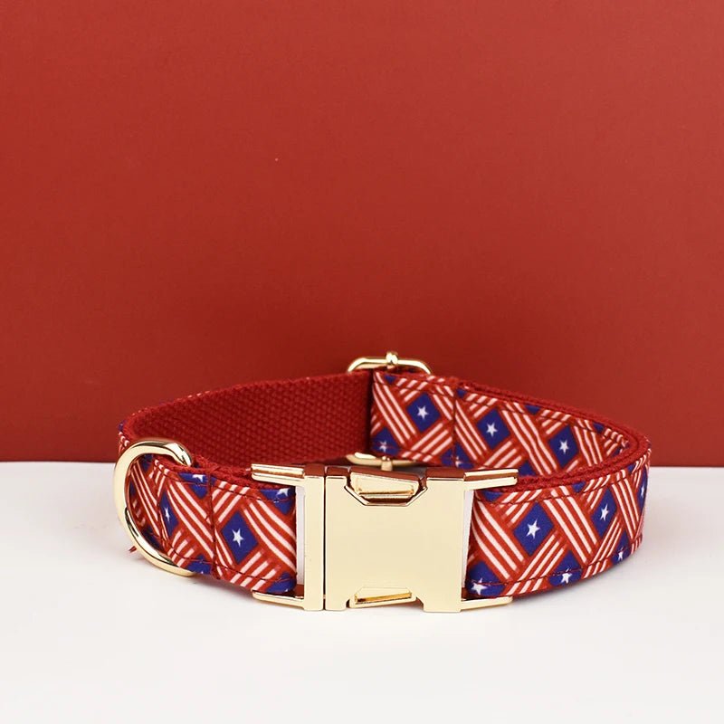 Petspuff Flag Print Cotton Dog Collar, Harness & Lead Set with Bow – XS–XL