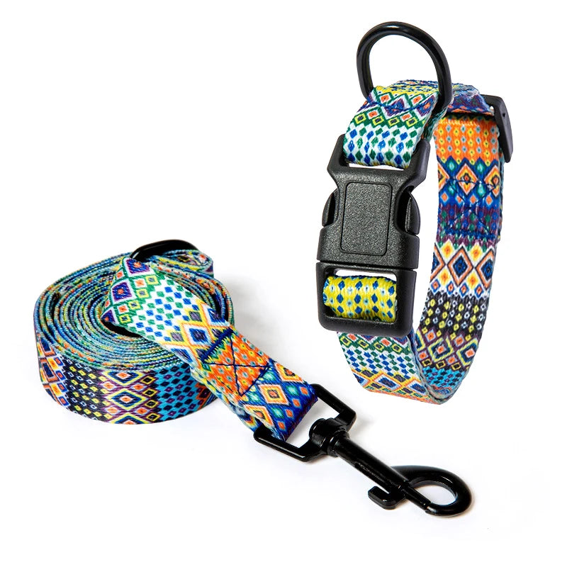Petspuff Bohemian Dog Collar & Lead Set – Adjustable Boho Print Collar | Small to Large Dogs