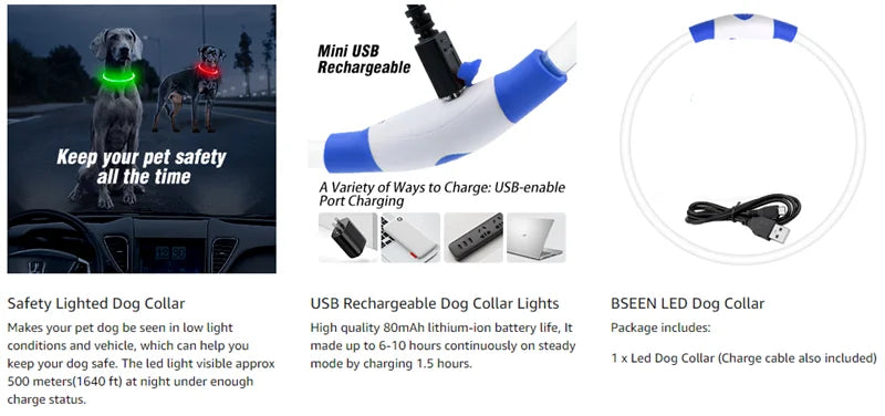 Petspuff USB Rechargeable LED Dog Collar – Glow Safety Light for Night Walks | Cut to Fit