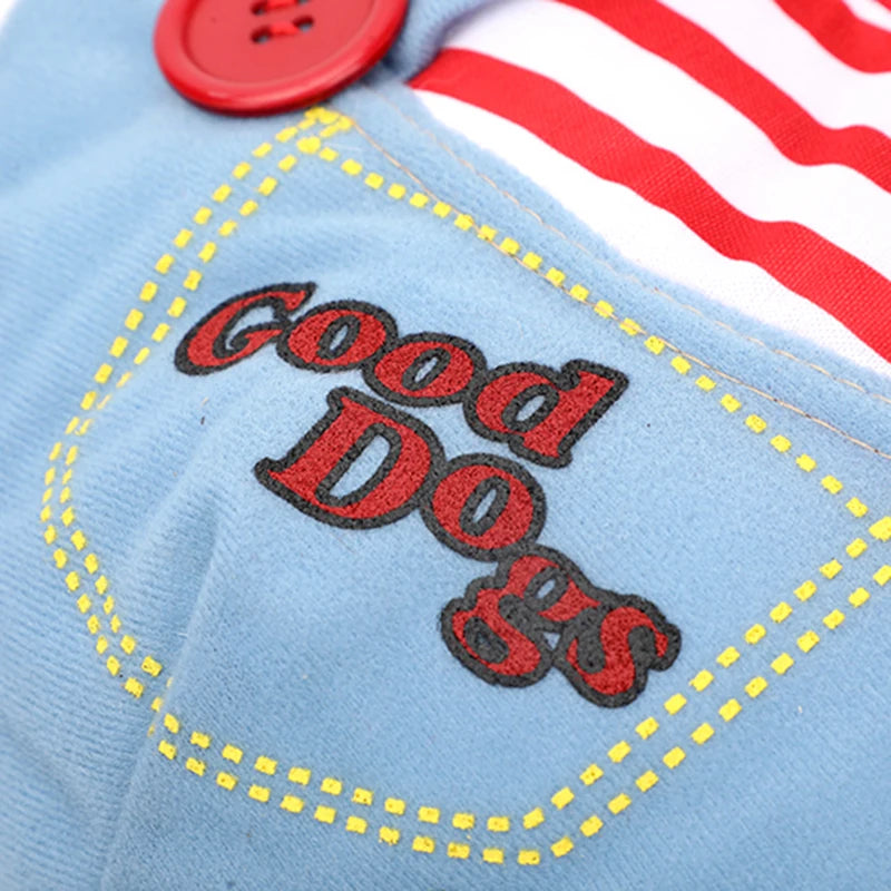 Petspuff Killer Doll Halloween Costume – Striped Dungarees with Toy Knife | Small Dogs & Cats