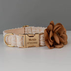 Petspuff Personalised Lace Dog Collar & Lead – Gold or Rose Gold, Engraved Nameplate | Wedding