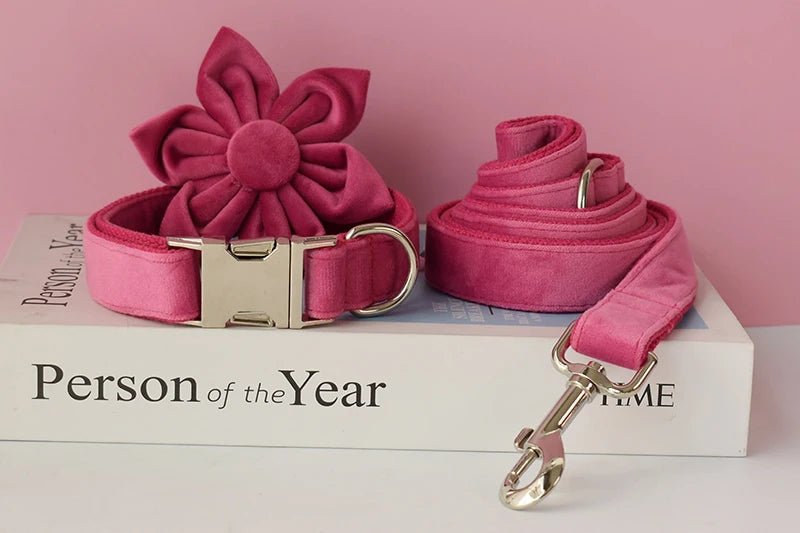 Petspuff Velvet Dog Collar & Lead with Flower or Bow – Soft & Durable for Medium & Large Dogs | S–XL