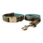 Petspuff Personalised Christmas Plaid Dog Collar & Lead Set – Engraved Name Tag & Bow Tie - Petspuff
