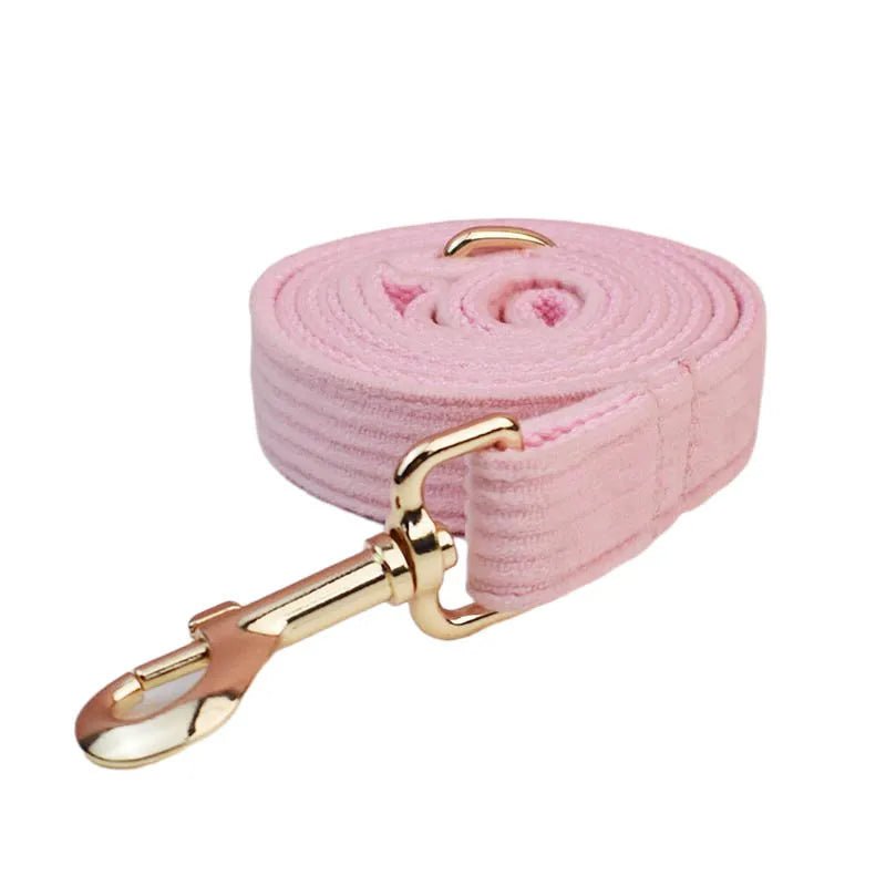 Petspuff Personalised Pink Corduroy Dog Collar & Lead Set – Engraved Name Tag, Bow & Harness