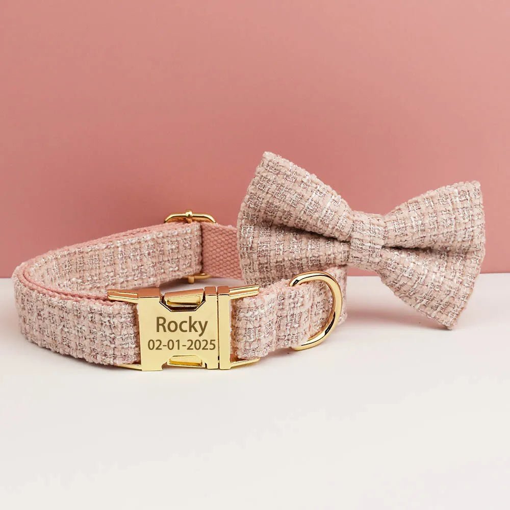 Petspuff Personalised Adjustable Dog Collar & Lead with Bow – Engraved ID Tag | 5 Designs, XS–XL