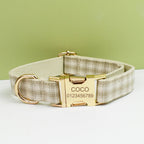 Petspuff Personalised Designer Plaid Dog Collar, Harness & Lead Set – Engraved Name Tag & Bow | Style 31