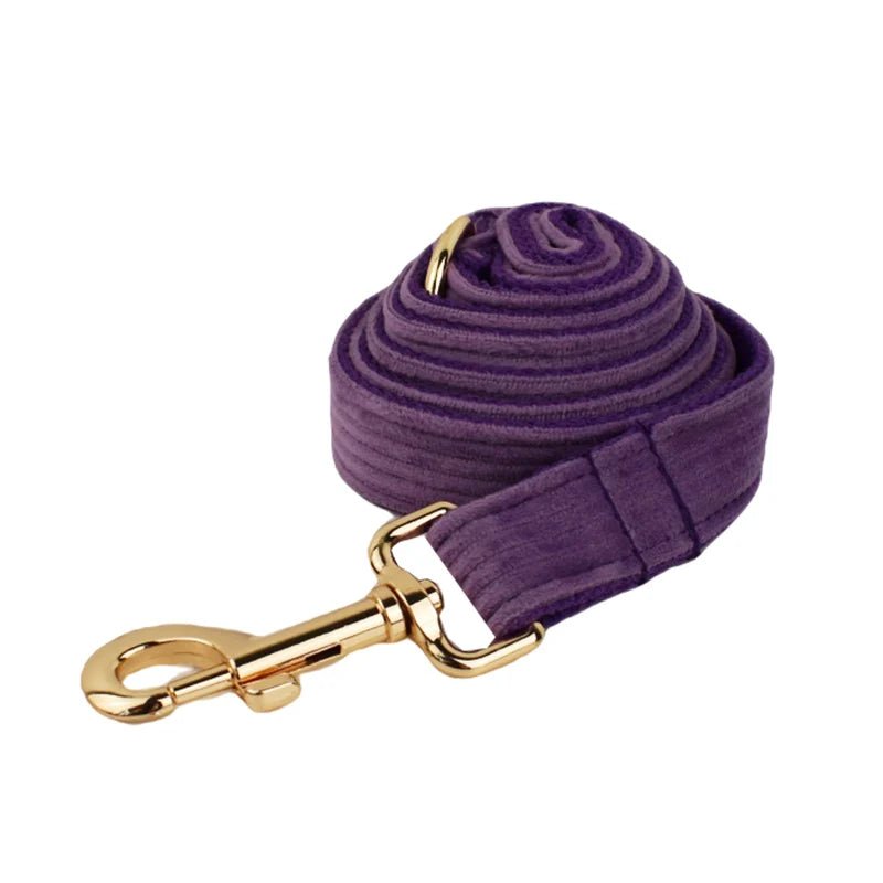 Petspuff Personalised Corduroy Dog Collar & Lead Set – Engraved Name Tag, Bow, Harness & Poop Bag