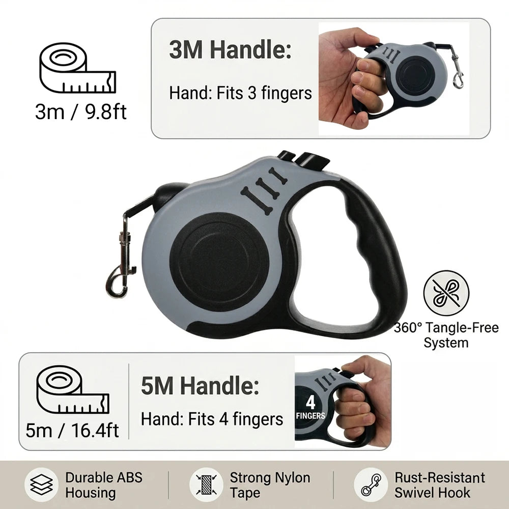 Petspuff Automatic Extending Dog Lead – 3m / 5m Retractable Lead with Brake | Small Dogs & Cats