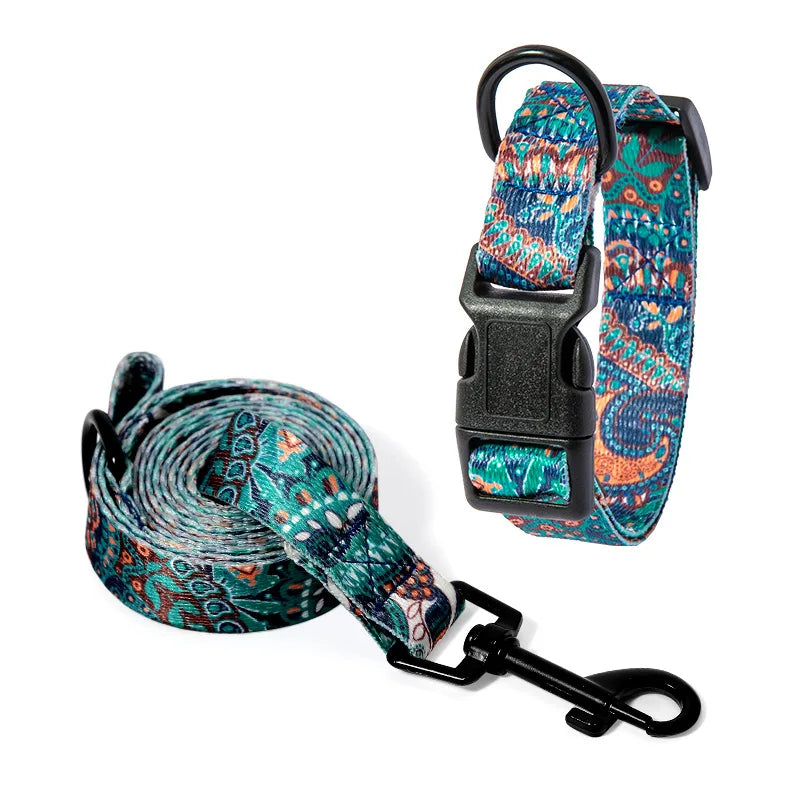 Petspuff Bohemian Dog Collar & Lead Set – Adjustable Boho Print Collar | Small to Large Dogs