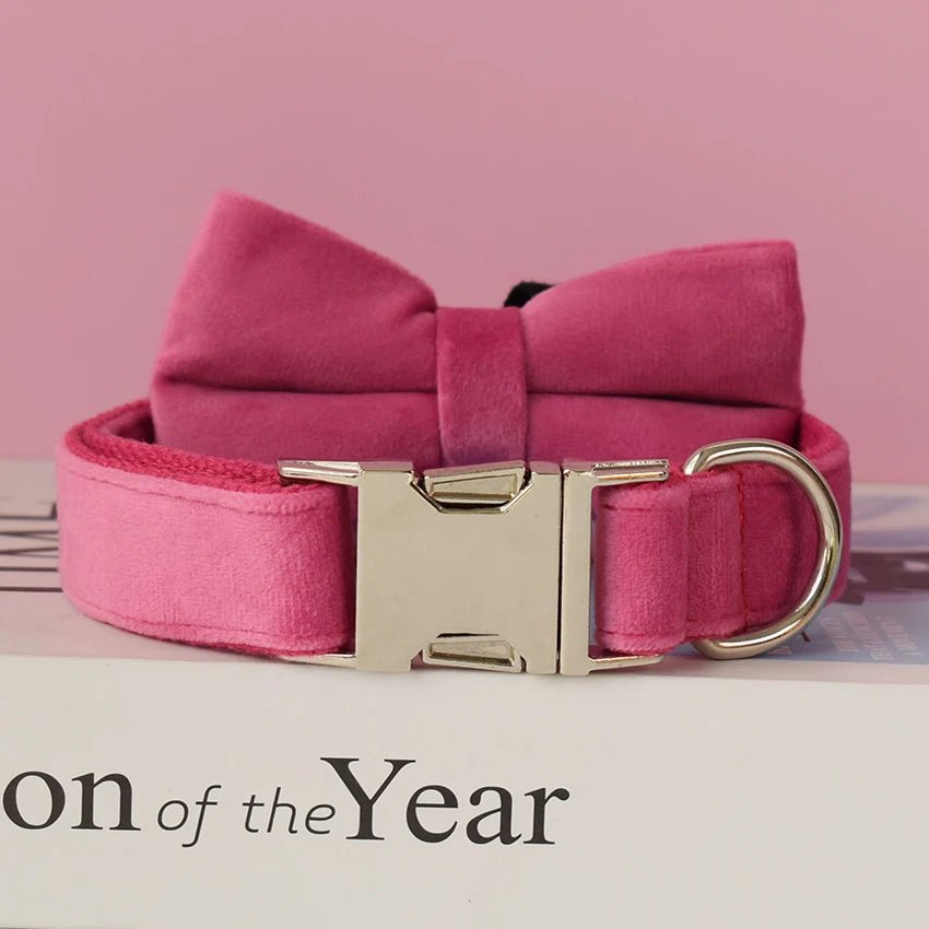 Petspuff Velvet Dog Collar & Lead with Flower or Bow – Soft & Durable for Medium & Large Dogs | S–XL