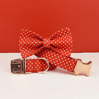 Petspuff Personalised Polka Dot Dog Collar & Lead Set – Engraved Name Tag, Bow & Harness - Petspuff