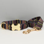 Petspuff Personalised Boho Dog Collar & Lead – Engraved Nameplate | 5 Designs, S–XL