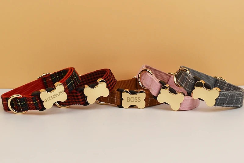 Petspuff Personalised Dog Collar with Engraved Bone Nameplate – Anti-Lost ID Collar | 14 Designs - Petspuff
