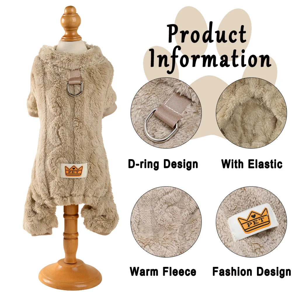 Petspuff Cosy Stretch Fleece Dog Jumpsuit – Winter Onesie with D-Ring | Small Dogs & Cats