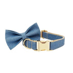 Petspuff Personalised Denim Print Dog Collar & Lead Set – Engraved Name Tag, Bow & Harness