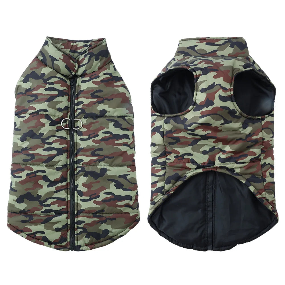 Petspuff Camouflage Fleece Dog Jacket – Windproof Winter Coat with D-Ring | Large Dogs