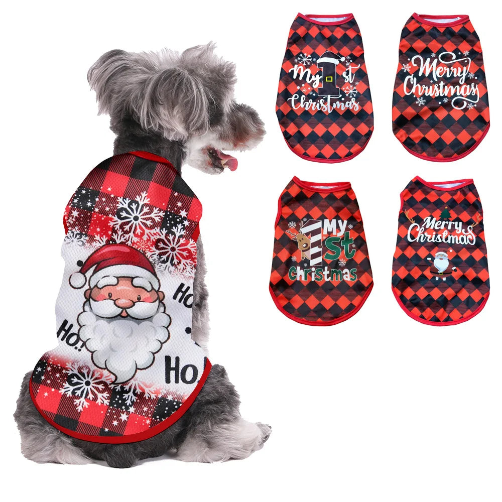 Petspuff Christmas Dog Vest – Festive Santa Print T-Shirt | Small Dogs & Cats