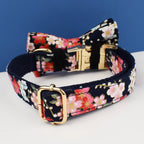 Petspuff Personalised Floral Cotton Dog Collar, Harness & Lead Set – Engraved Name Tag & Bow | Style 03