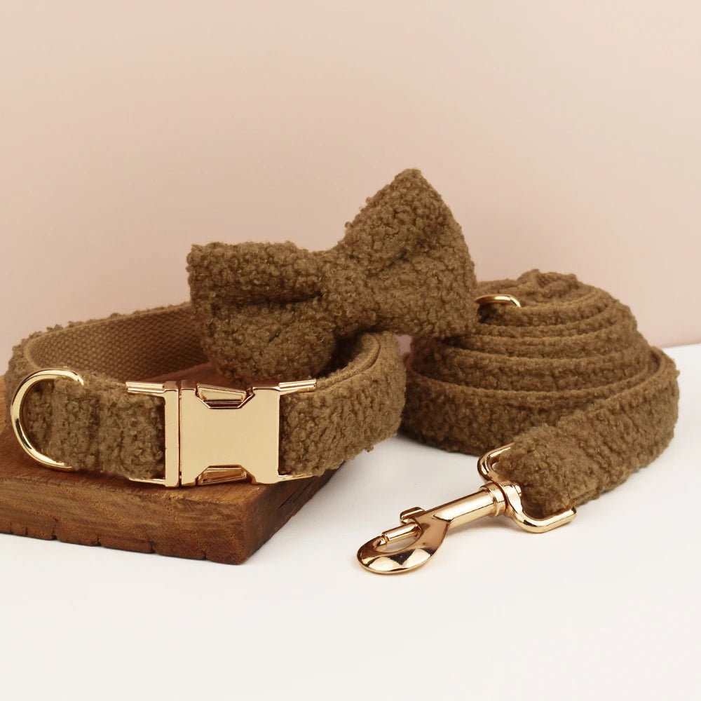 Petspuff Personalised Knitted Wool-Look Dog Collar & Lead Set – Engraved Name Tag | Winter & Christmas
