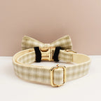 Petspuff Personalised Plaid Dog Collar, Harness & Lead Set – Engraved Name Tag & Bow | Style 23