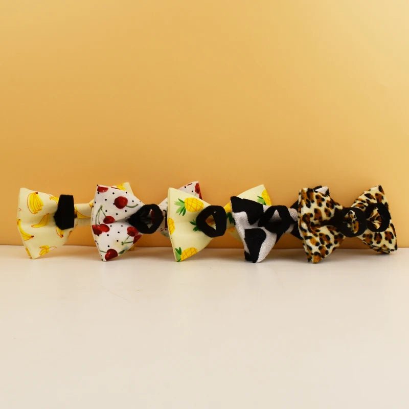 Petspuff Personalised Fruit & Animal Print Bow Tie Dog Collar & Lead – Engraved Name Tag | 8 Designs - Petspuff